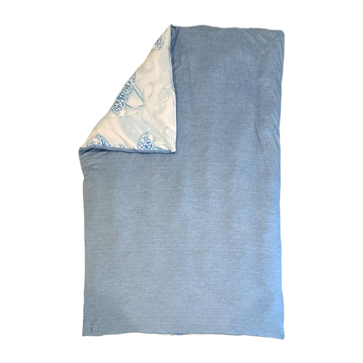 Denim and Diamonds camp comforter reverse side showing solid denim blue fabric texture