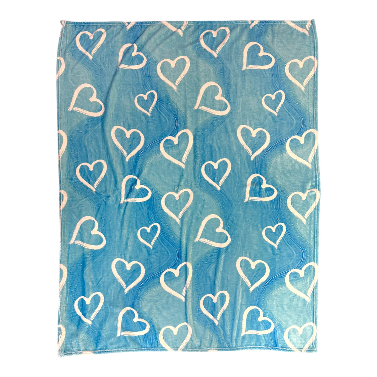 Blue Painted Hearts Fuzzy Camp Fuzzy Blanket – Soft, Washable Camp Bedding