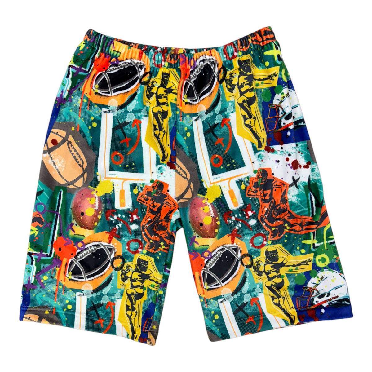 Graffiti Football Long Fuzzy Shorts - Bee Bee Designs