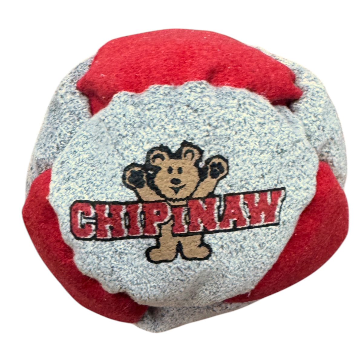 Close-up of Trail's End hacky sack in green showing Native American headdress logo