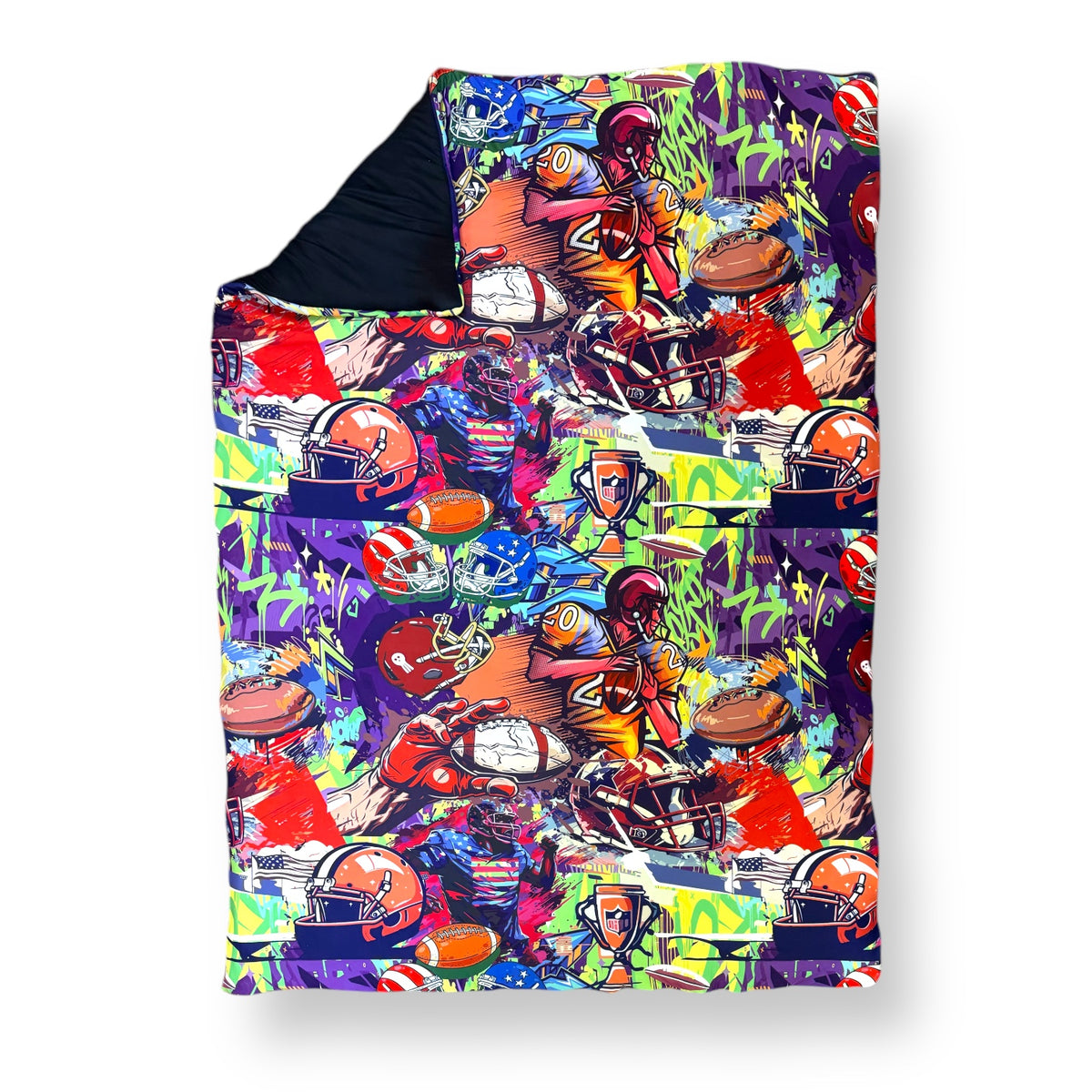 Graffiti Football Reversible Reversible Camp Comforter – Soft, Washable, Camp-Ready