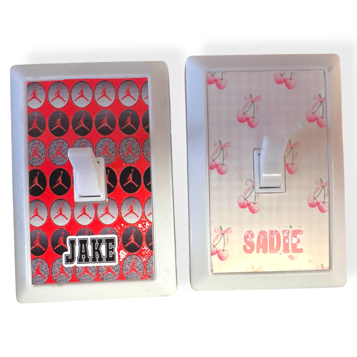 Custom night light switch personalized with camper name – sports and cherry designs