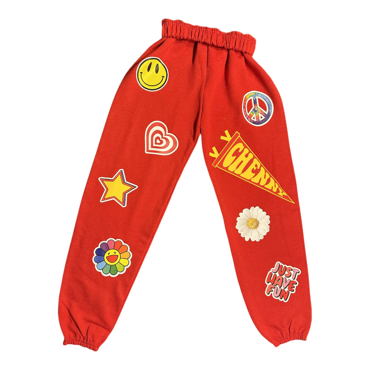 Classic Pennant Collage Sweatpants with 7 Patches - Bee Bee Designs