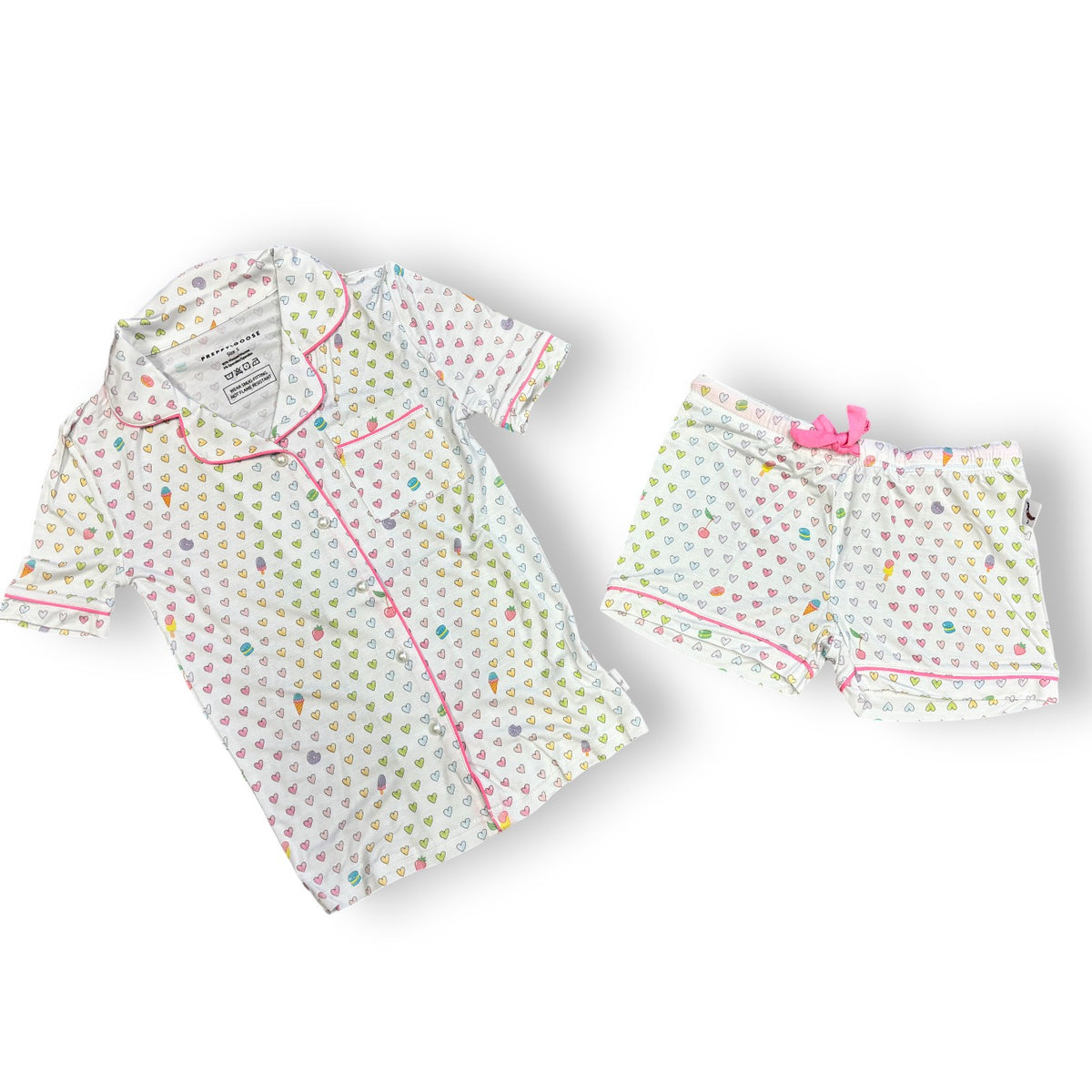 Multicolor Hearts Short Sleeve Pajama Set