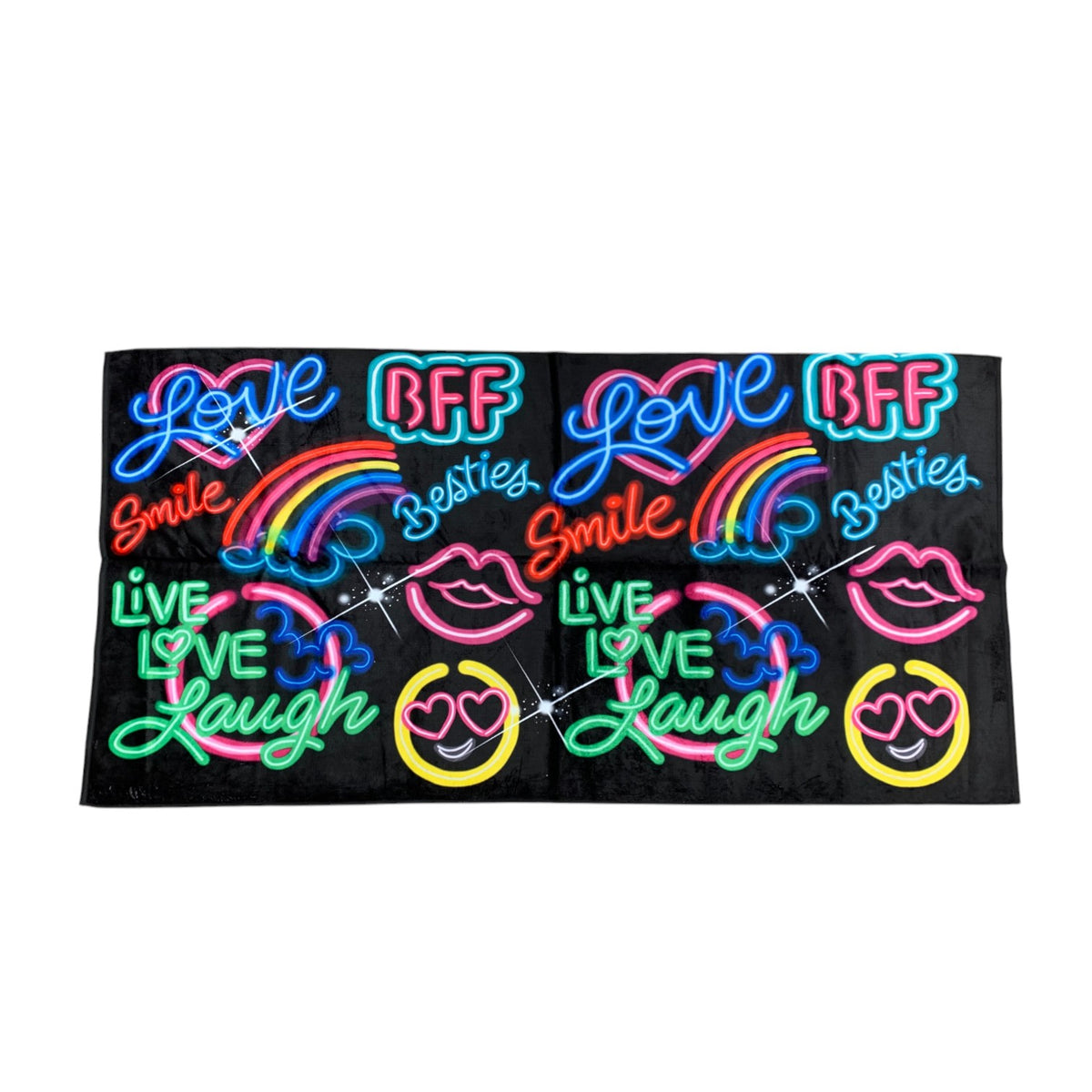 Neon Love Towel camp towel – graffiti neon street style smiley hearts/flowers – perfect for lake days and camp showers.