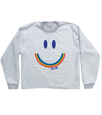 Faded Smiley Camp Name Crew Neck Sweatshirt