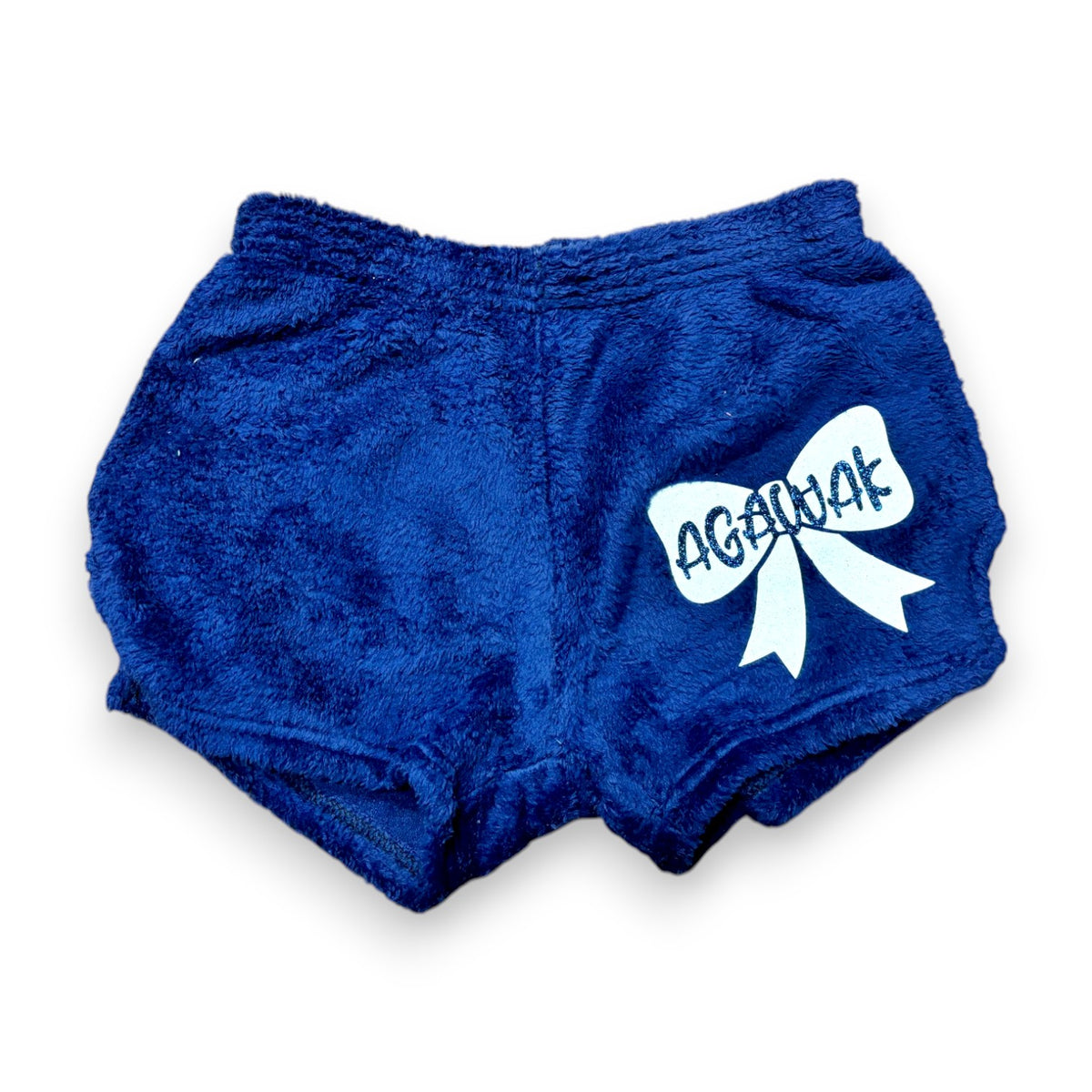 Glitter Bow Camp Name Fuzzy Shorts - Bee Bee Designs