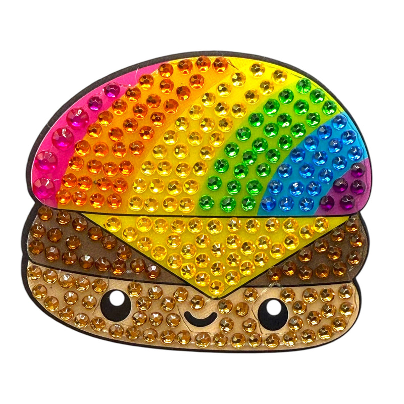 Rainbow Burger Stickerbean – collectible StickerBean for trading + decorating at sleepaway or overnight camp by Bee Bee Designs