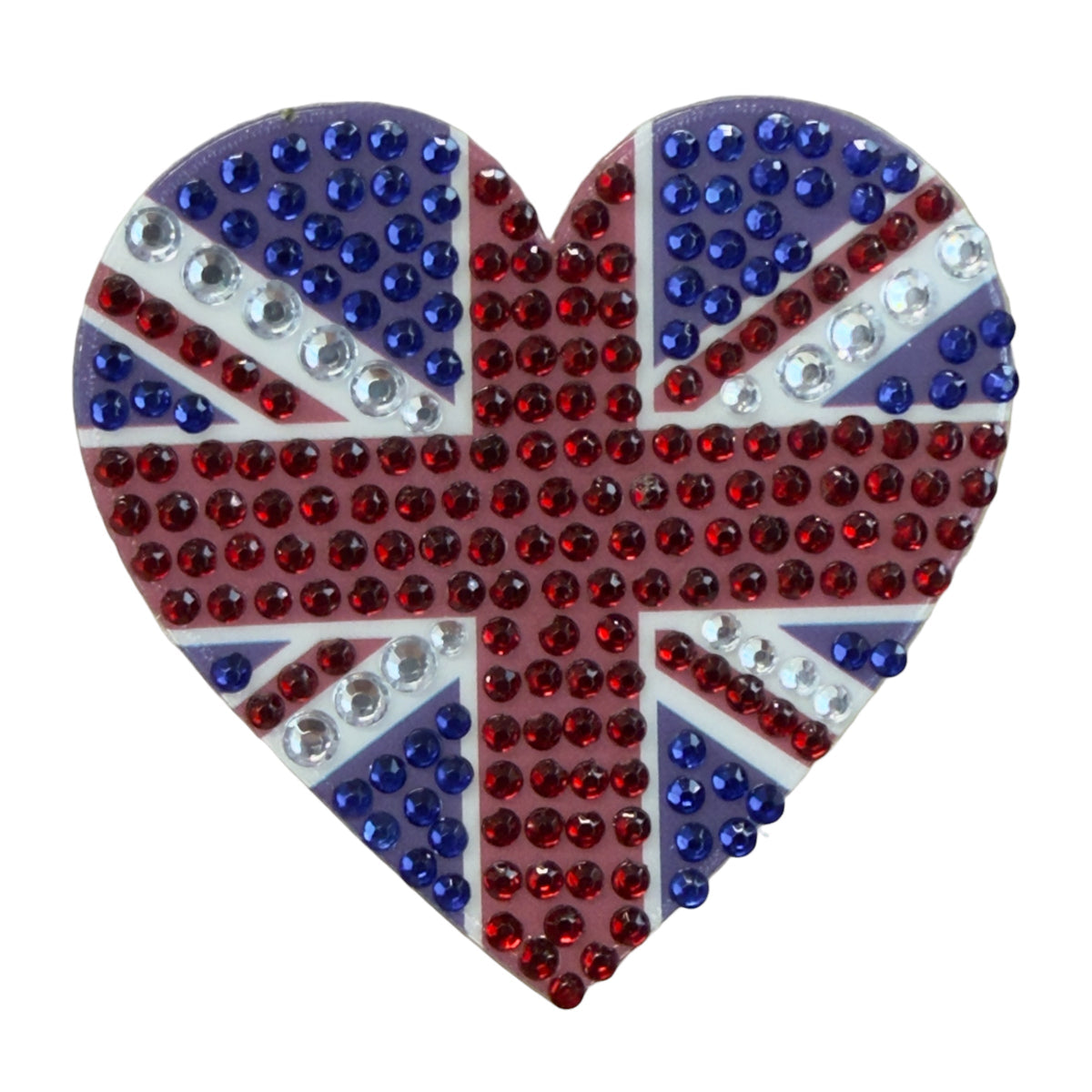 London Love Stickerbean: heart-shaped Union Jack rhinestone sticker in red, white, and blue