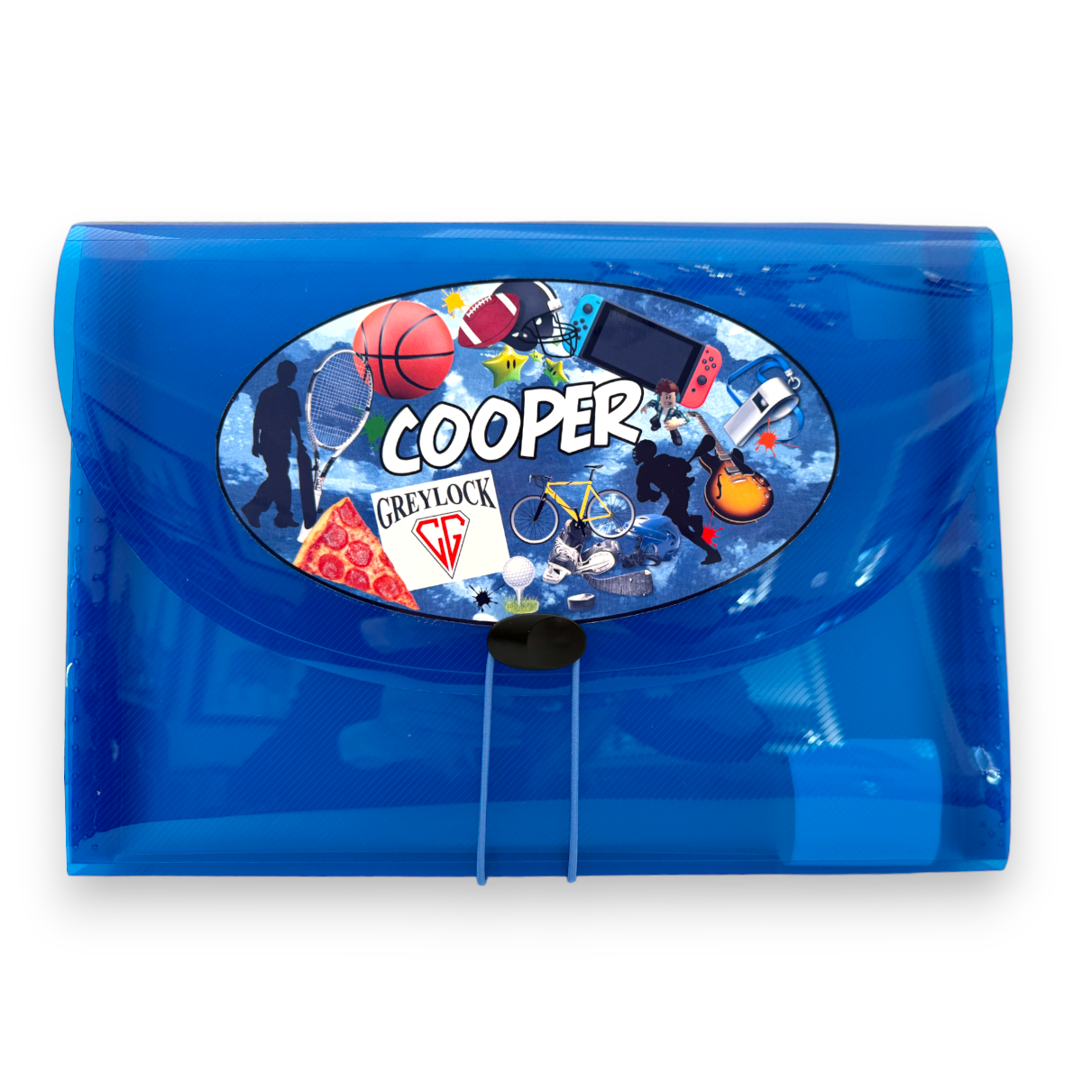Sporty Collage Logo 7-Pocket File – 7-pocket camp letter organizer for stationery and stamps by Bee Bee Designs