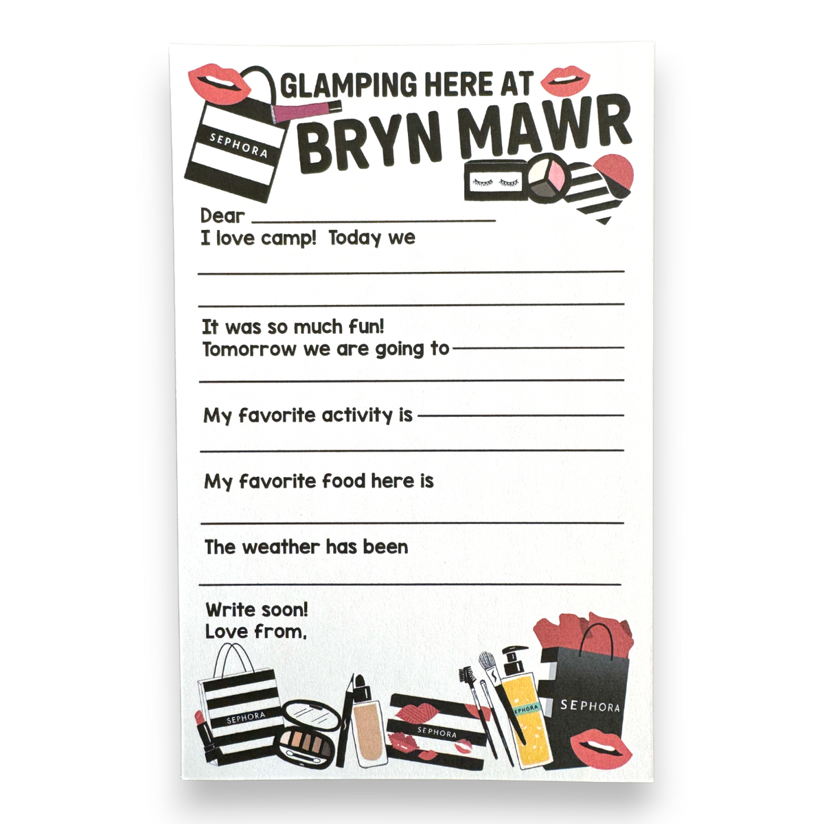 Glam Girl Lined Notecards Camp Notecards – letters FROM camp notecards (8 cards + 8 envelopes) for sleepaway/overnight camp by Bee Bee Designs