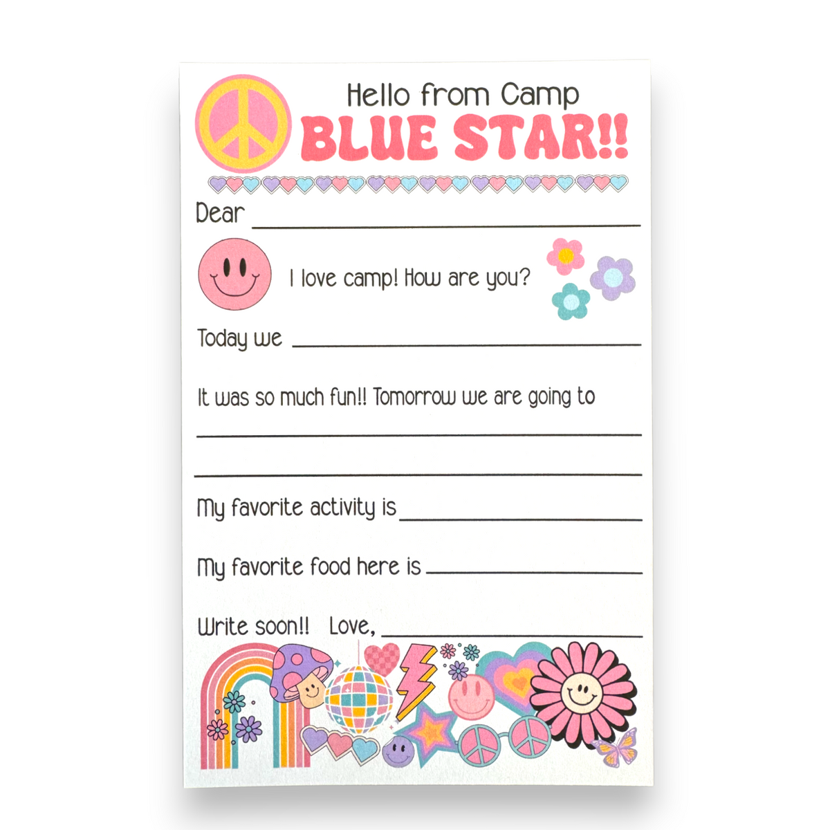 Disco Vibez Fill-In Notecards Camp Notecards – letters FROM camp notecards (8 cards + 8 envelopes) for sleepaway/overnight camp by Bee Bee Designs