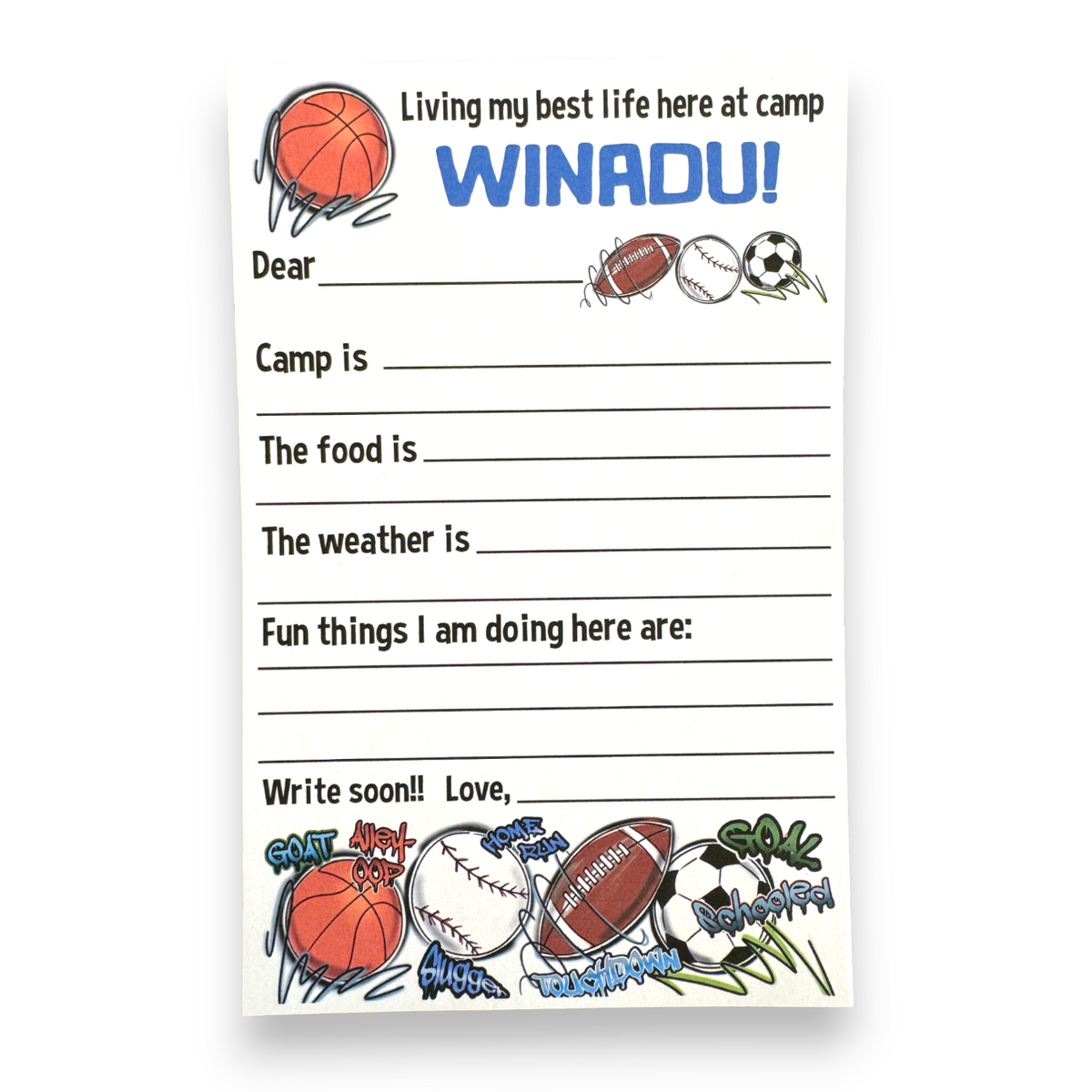 Street Sports Fill-In Notecards Camp Notecards – letters FROM camp notecards (8 cards + 8 envelopes) for sleepaway/overnight camp by Bee Bee Designs