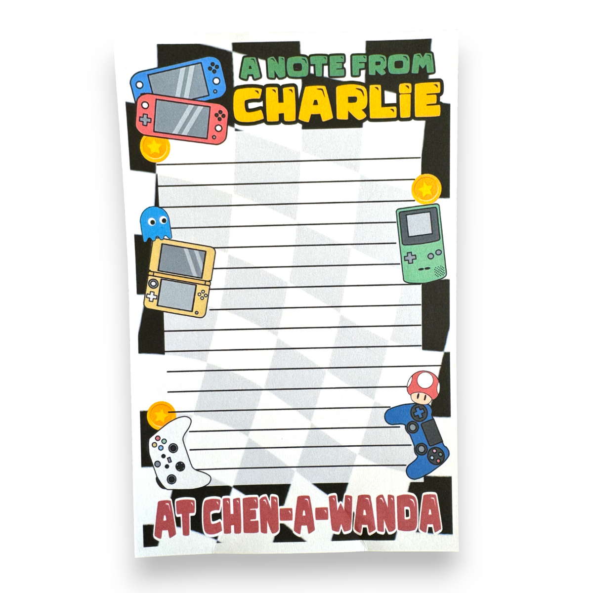 Checkered Gamer Lined Notecards Camp Notecards – letters FROM camp notecards (8 cards + 8 envelopes) for sleepaway/overnight camp by Bee Bee Designs