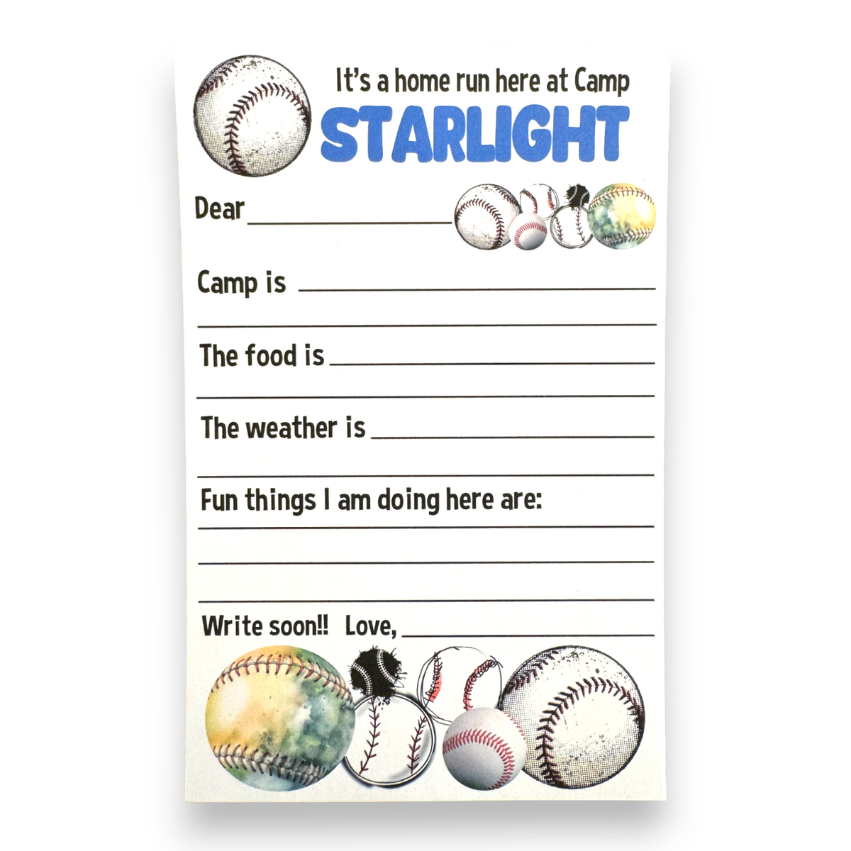 Baseball Fill-in Notecards Camp Notecards – letters FROM camp notecards (8 cards + 8 envelopes) for sleepaway/overnight camp by Bee Bee Designs