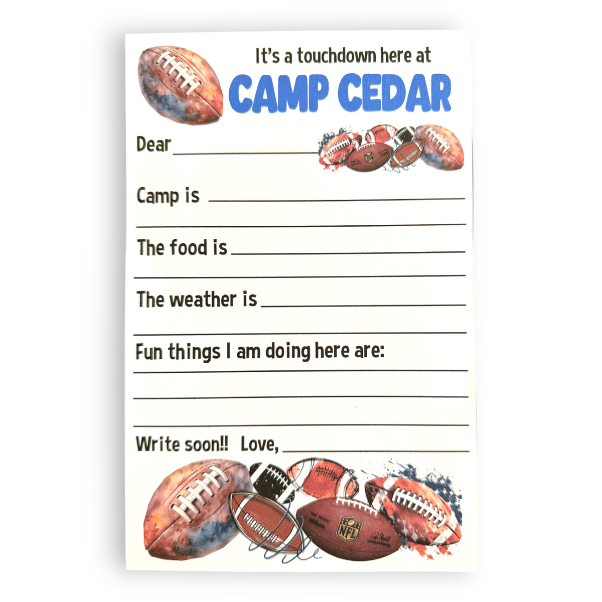Football Fill-In Notecards Camp Notecards – letters FROM camp notecards (8 cards + 8 envelopes) for sleepaway/overnight camp by Bee Bee Designs