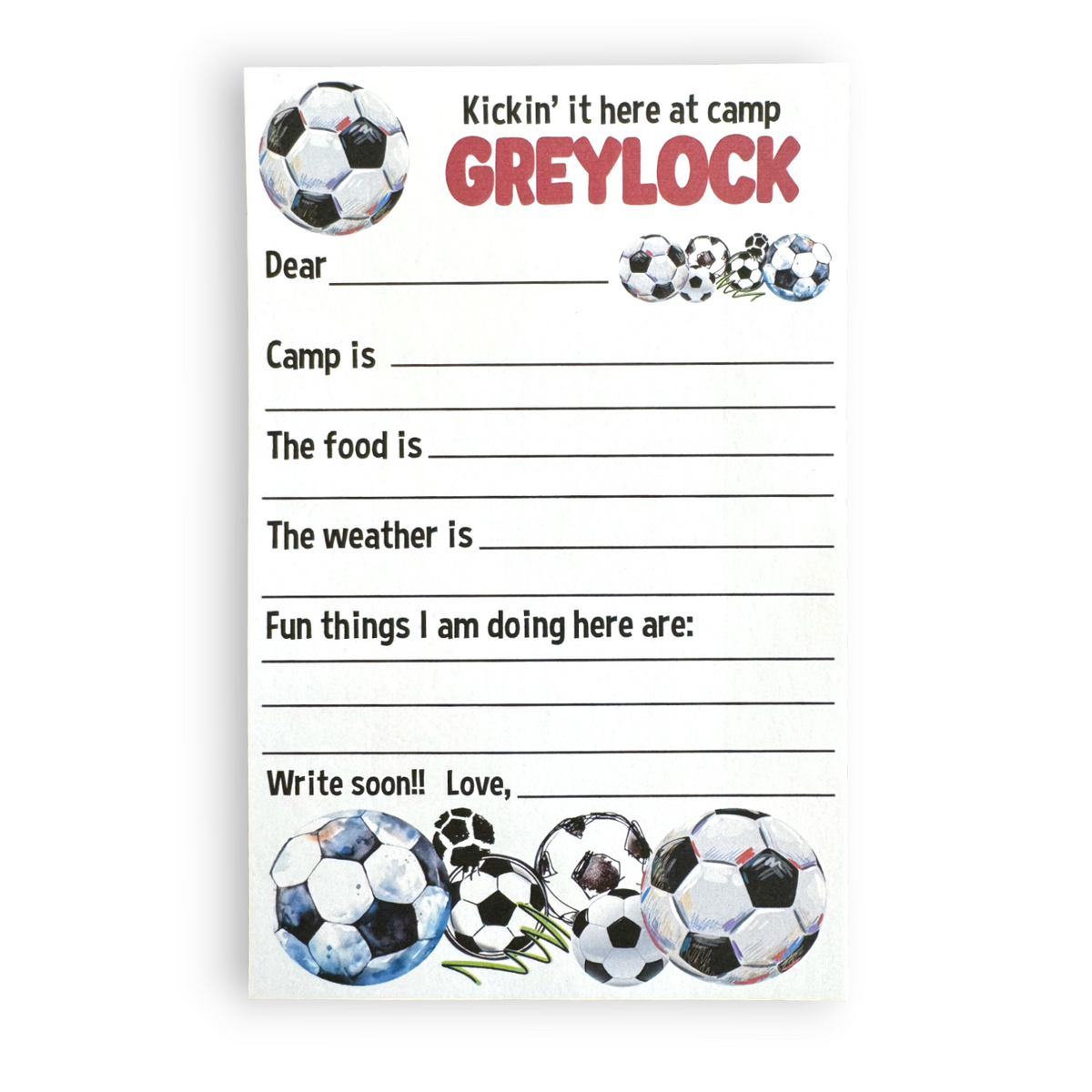 Soccer Fill-In Camp Notecards – letters FROM camp notecards (8 cards + 8 envelopes) for sleepaway/overnight camp by Bee Bee Designs