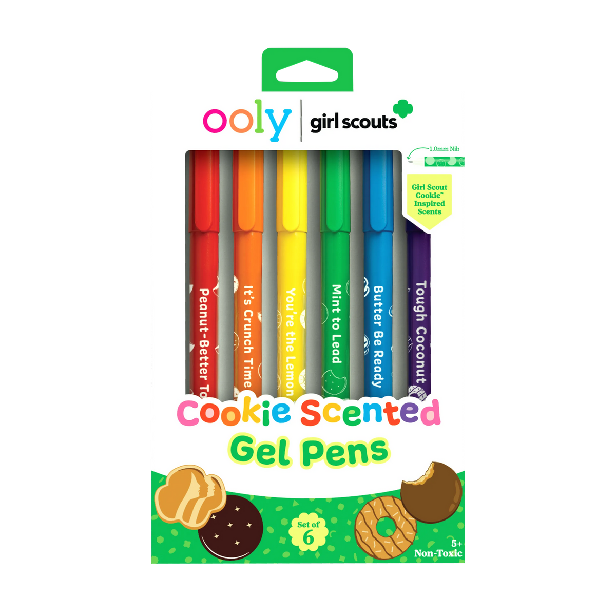 Girl Scouts Cookie Scented Gel Pens set of 6 in package with cookie illustrations by Ooly