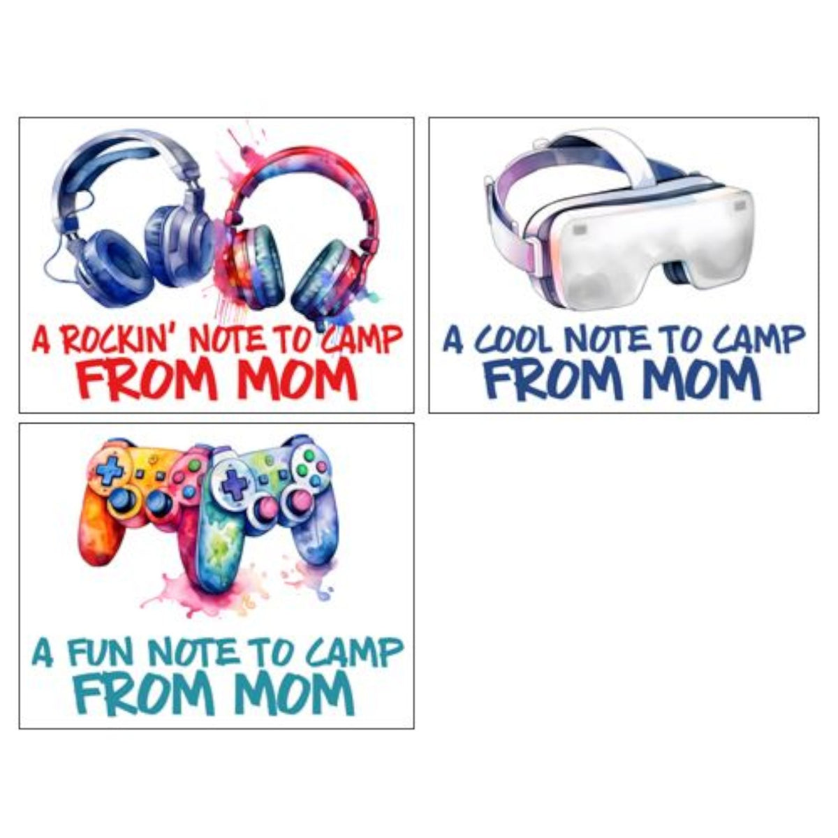 Music and Gamer Notecards (PP-16) – letters TO camp notecards (6 cards, 3 designs) for sleepaway/overnight camp by Bee Bee Designs