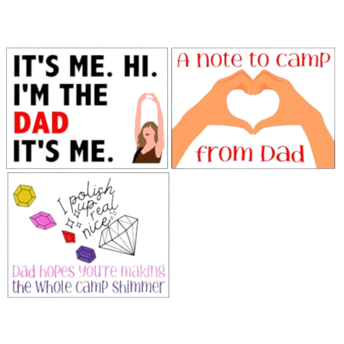 It's Me. Hi. Dad Notecards (PP-19) – letters TO camp notecards (6 cards, 3 designs) for sleepaway/overnight camp by Bee Bee Designs