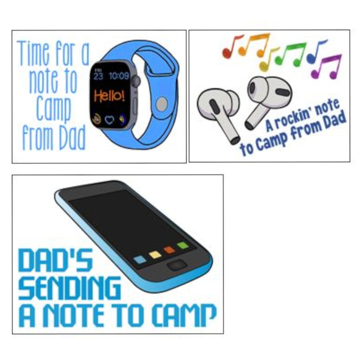 Techy Dad Notecards (PP-23) – letters TO camp notecards (6 cards, 3 designs) for sleepaway/overnight camp by Bee Bee Designs