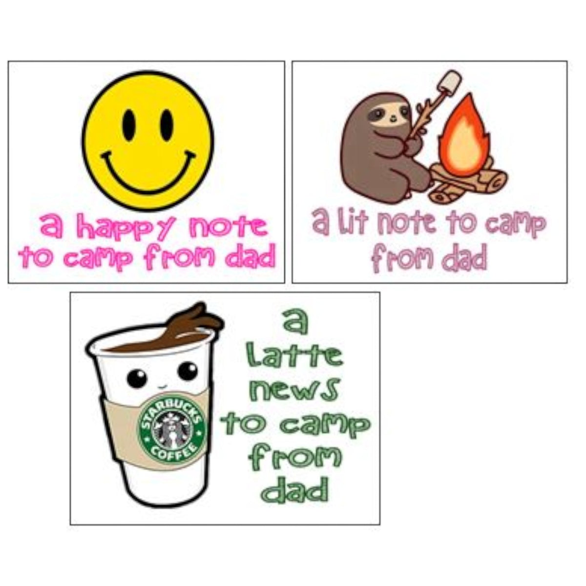 Smiles and Sloths Dad Notecards (PP-24) – letters TO camp notecards (6 cards, 3 designs) for sleepaway/overnight camp by Bee Bee Designs