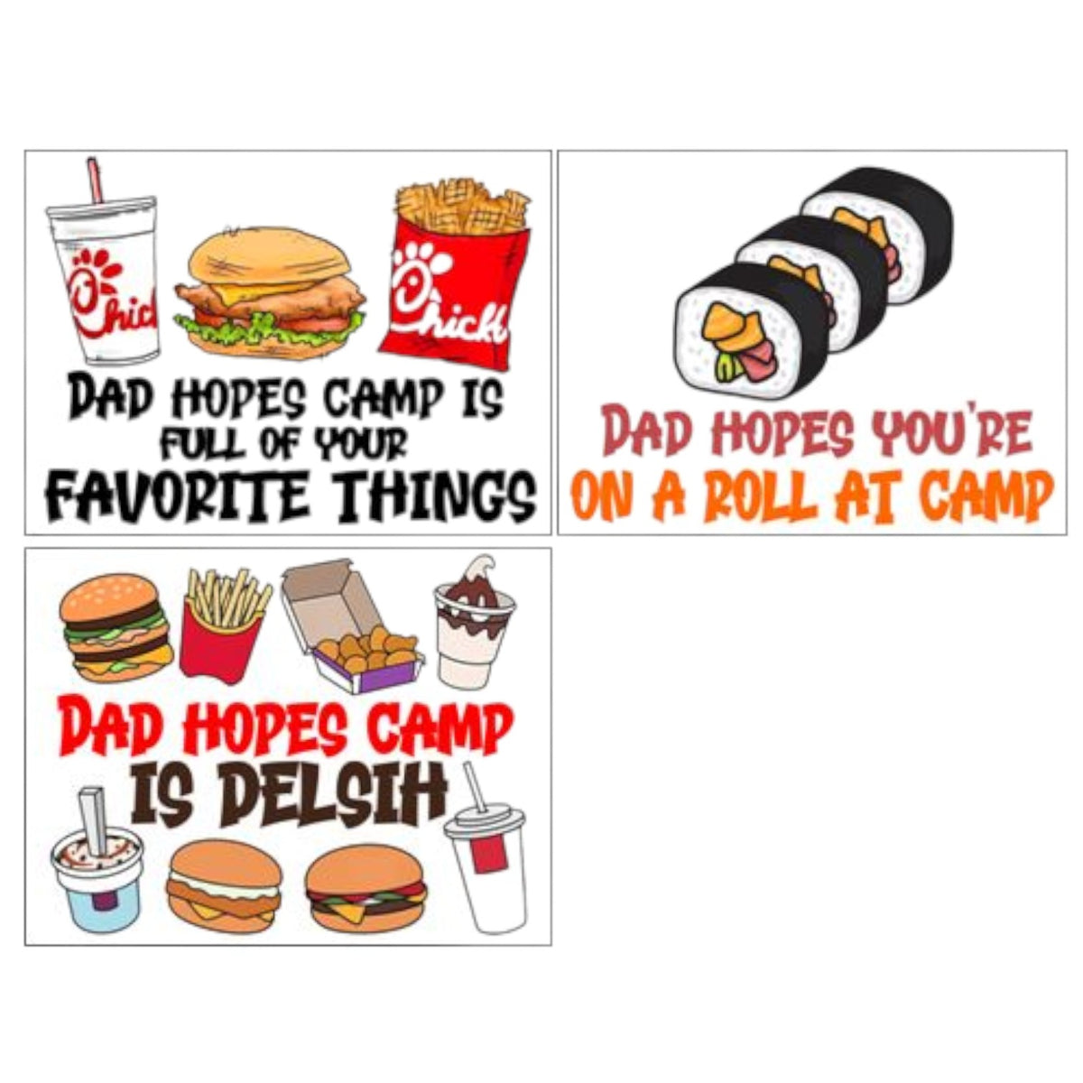 Foodie Dad Notecards (PP-25) – letters TO camp notecards (6 cards, 3 designs) for sleepaway/overnight camp by Bee Bee Designs