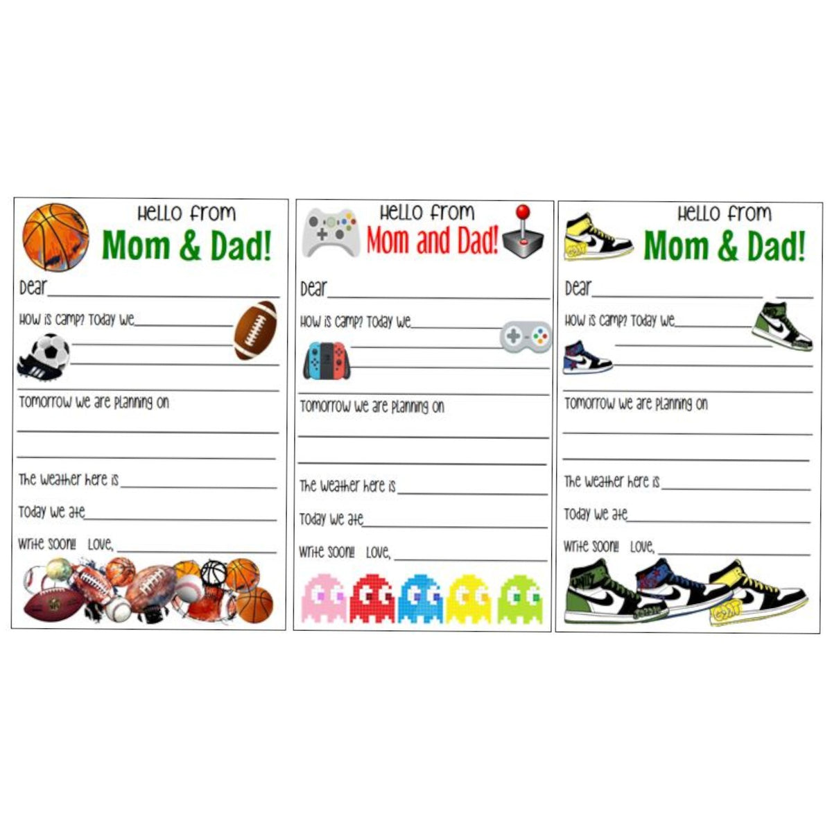 Sporty Mom and Dad Fill-In Stationery (PP-28) - Bee Bee Designs