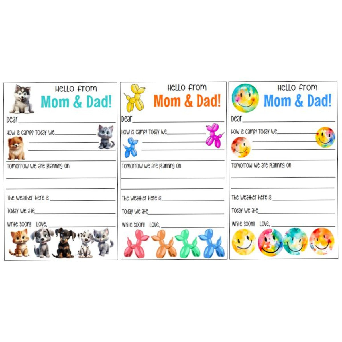 Cute Pups Mom and Dad Fill-In Stationery (PP-29) - Bee Bee Designs
