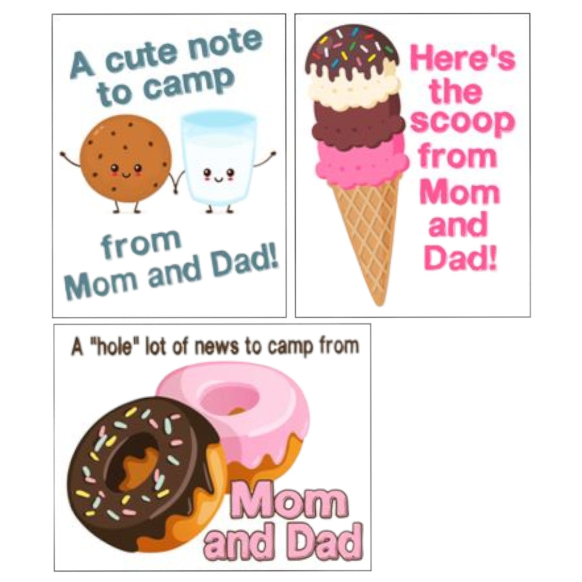 Cute Food Notecards (PP-30) – letters TO camp notecards (6 cards, 3 designs) for sleepaway/overnight camp by Bee Bee Designs