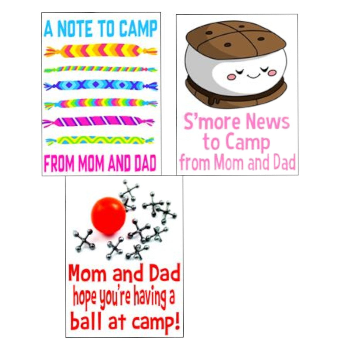 All Things Camp Notecards (PP-31) – letters TO camp notecards (6 cards, 3 designs) for sleepaway/overnight camp by Bee Bee Designs