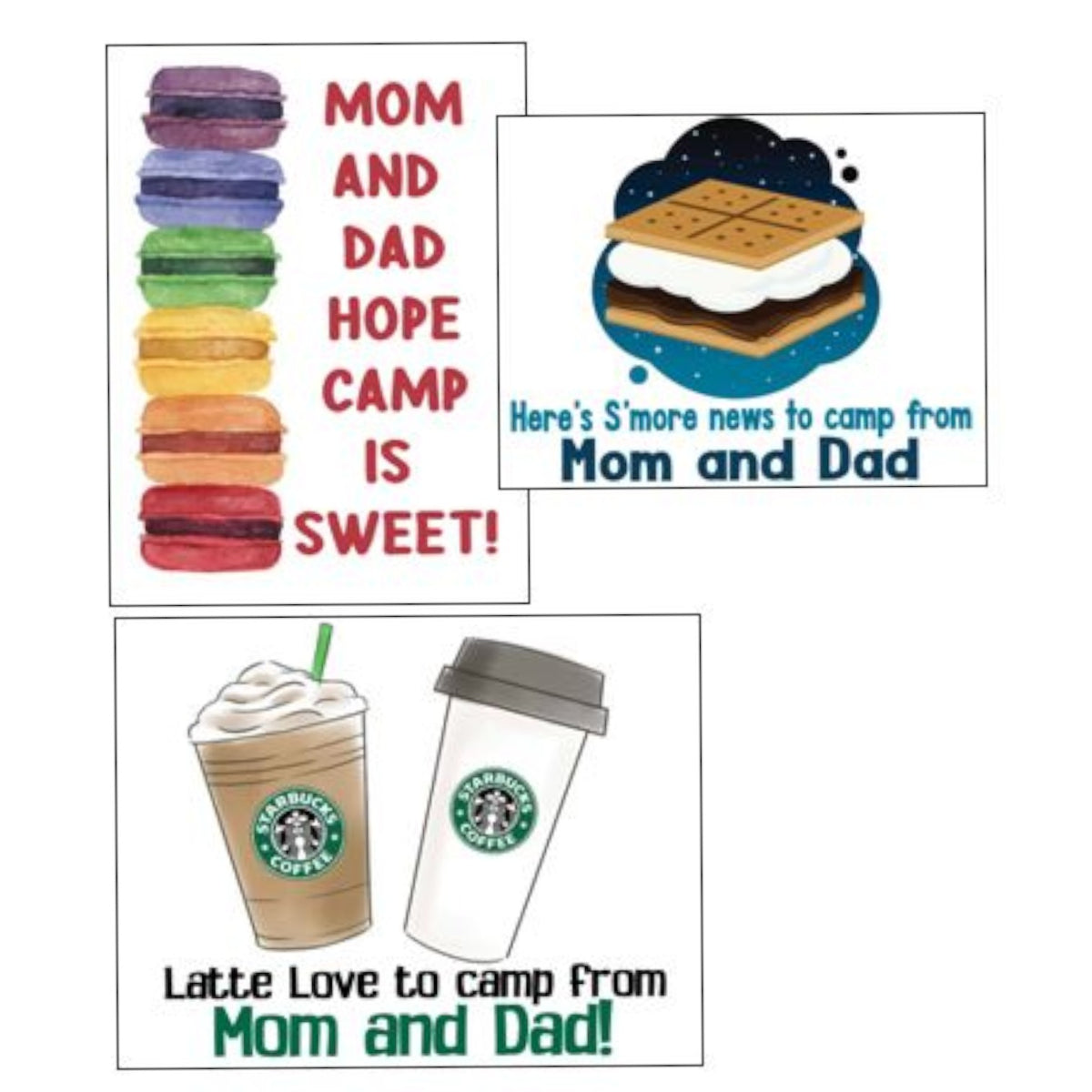 So Sweet Mom and Dad Notecards (PP-32) – letters TO camp notecards (6 cards, 3 designs) for sleepaway/overnight camp by Bee Bee Designs