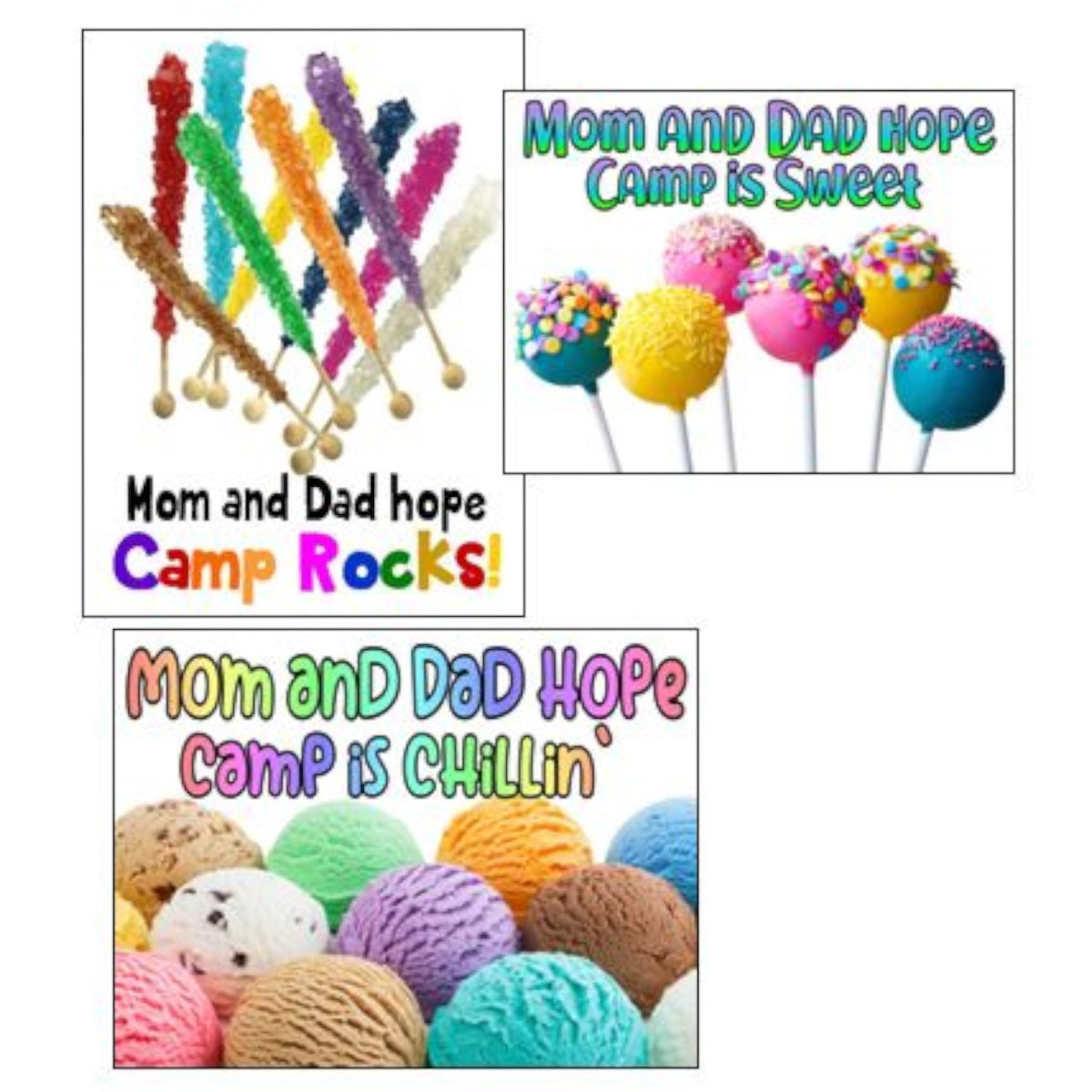 Camp Rocks Candy Notecards (PP-33) – letters TO camp notecards (6 cards, 3 designs) for sleepaway/overnight camp by Bee Bee Designs