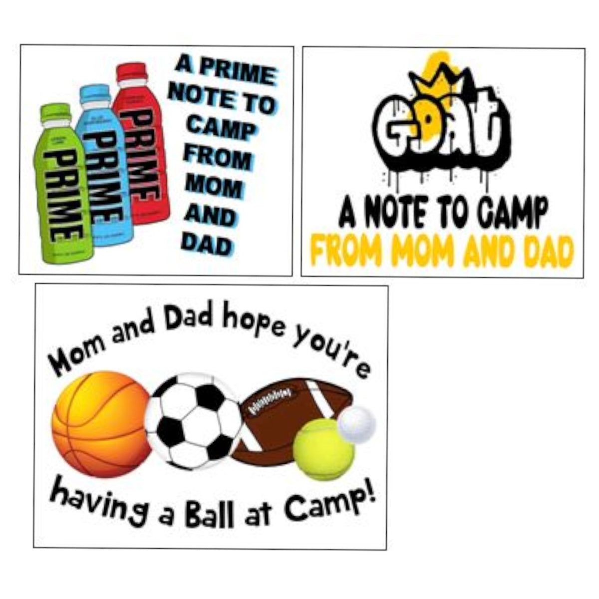 Prime Parents Notecards (PP-37) – letters TO camp notecards (6 cards, 3 designs) for sleepaway/overnight camp by Bee Bee Designs