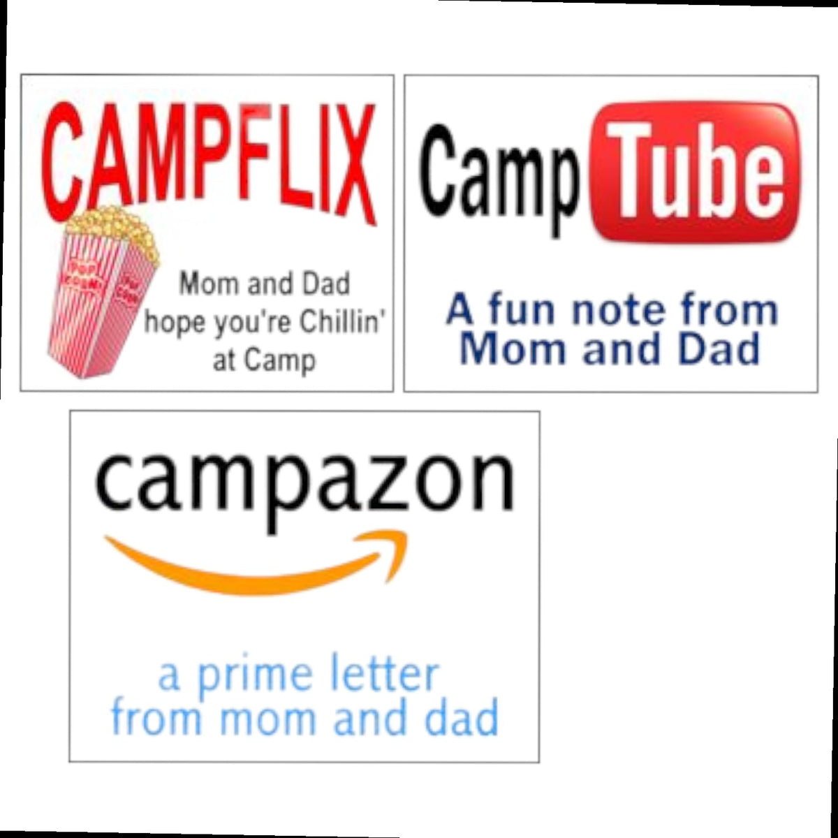 Campazon Notecards (PP-38) – letters TO camp notecards (6 cards, 3 designs) for sleepaway/overnight camp by Bee Bee Designs