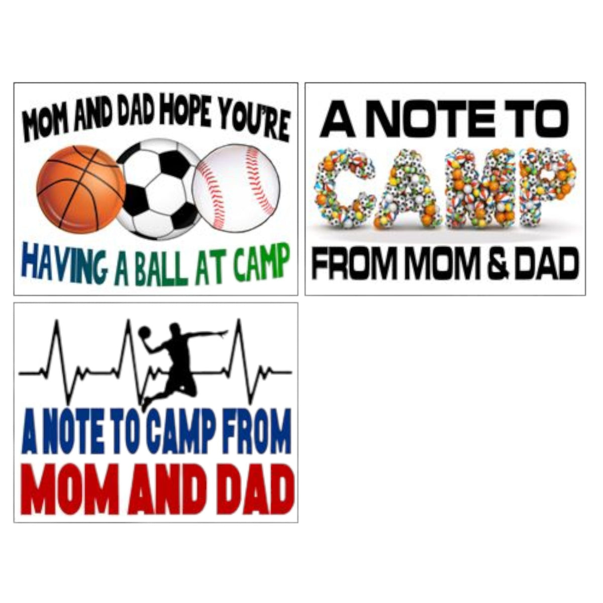Ball at Camp Notecards (PP-39) – letters TO camp notecards (6 cards, 3 designs) for sleepaway/overnight camp by Bee Bee Designs