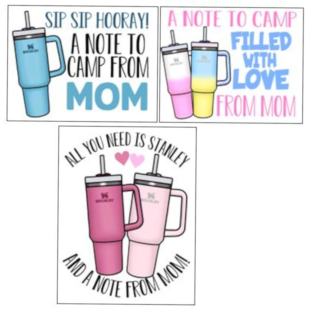 Stanley Mom Notecards (PP-3) – letters TO camp notecards (6 cards, 3 designs) for sleepaway/overnight camp by Bee Bee Designs