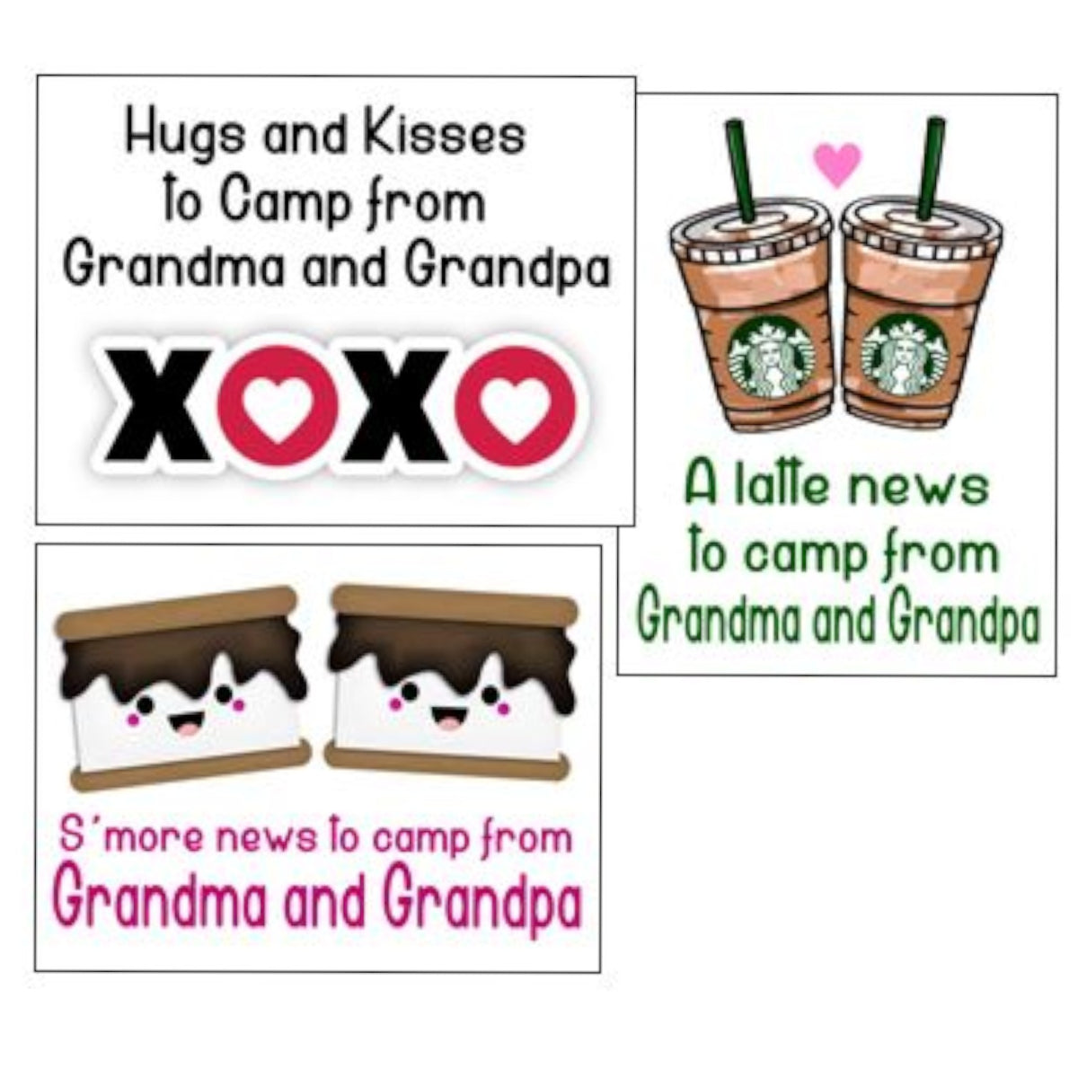 XOXO Grandparents Notecards (PP-41) – letters TO camp notecards (6 cards, 3 designs) for sleepaway/overnight camp by Bee Bee Designs