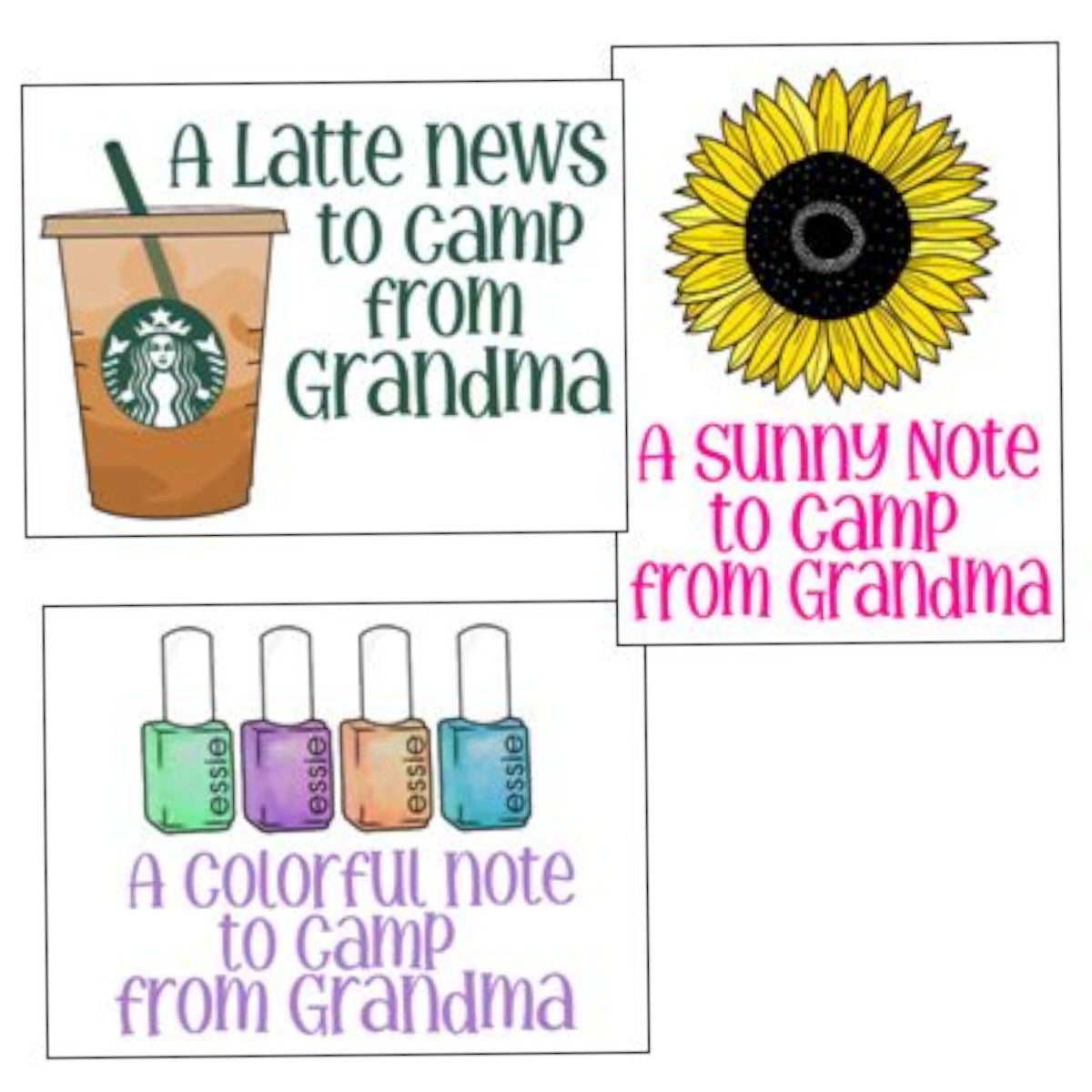 Daisy Grandma Notecards (PP-43) – letters TO camp notecards (6 cards, 3 designs) for sleepaway/overnight camp by Bee Bee Designs