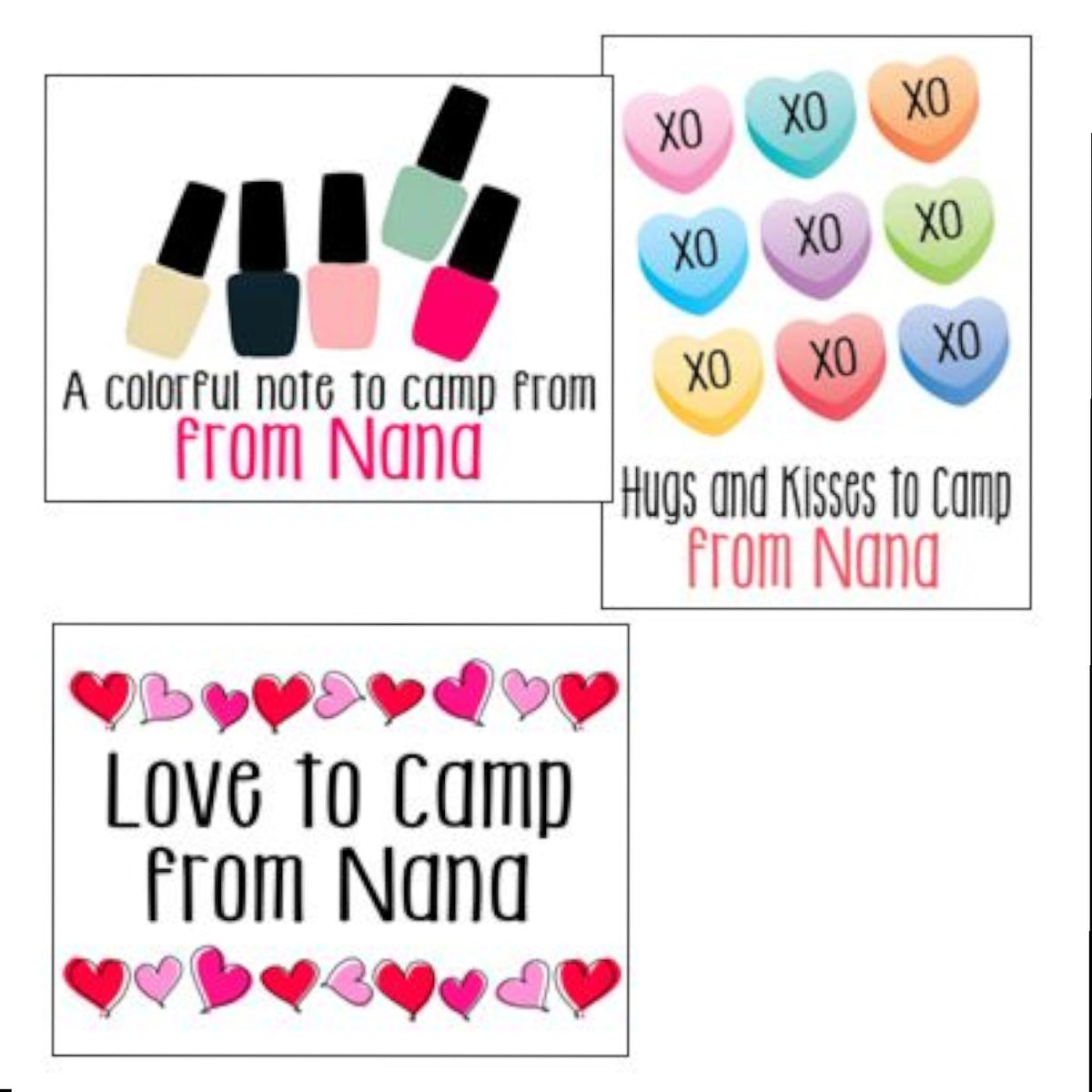 Glam Nana Notecards (PP-45) – letters TO camp notecards (6 cards, 3 designs) for sleepaway/overnight camp by Bee Bee Designs