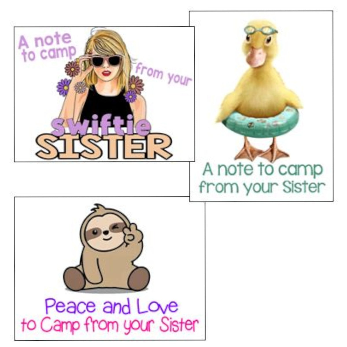 Coolest Sis Notecards (PP-47) – letters TO camp notecards (6 cards, 3 designs) for sleepaway/overnight camp by Bee Bee Designs