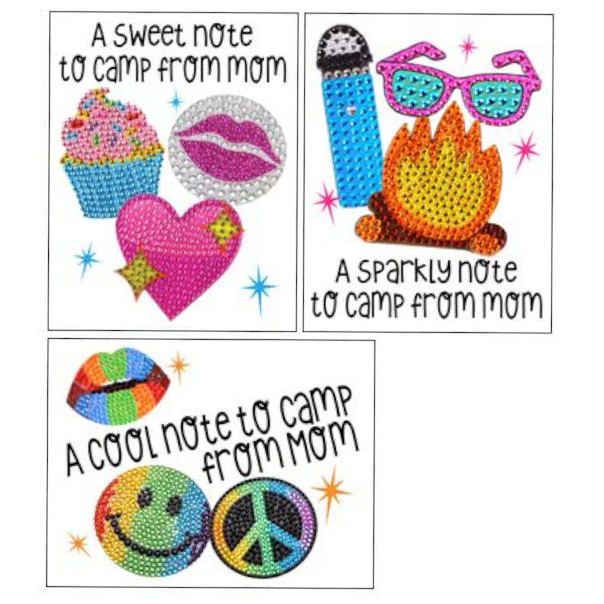 Blingy Mom Notecards (PP-4) – letters TO camp notecards (6 cards, 3 designs) for sleepaway/overnight camp by Bee Bee Designs