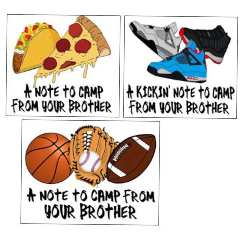 Pizza and Sneakers Bro Notecards (PP-50) – letters TO camp notecards (6 cards, 3 designs) for sleepaway/overnight camp by Bee Bee Designs