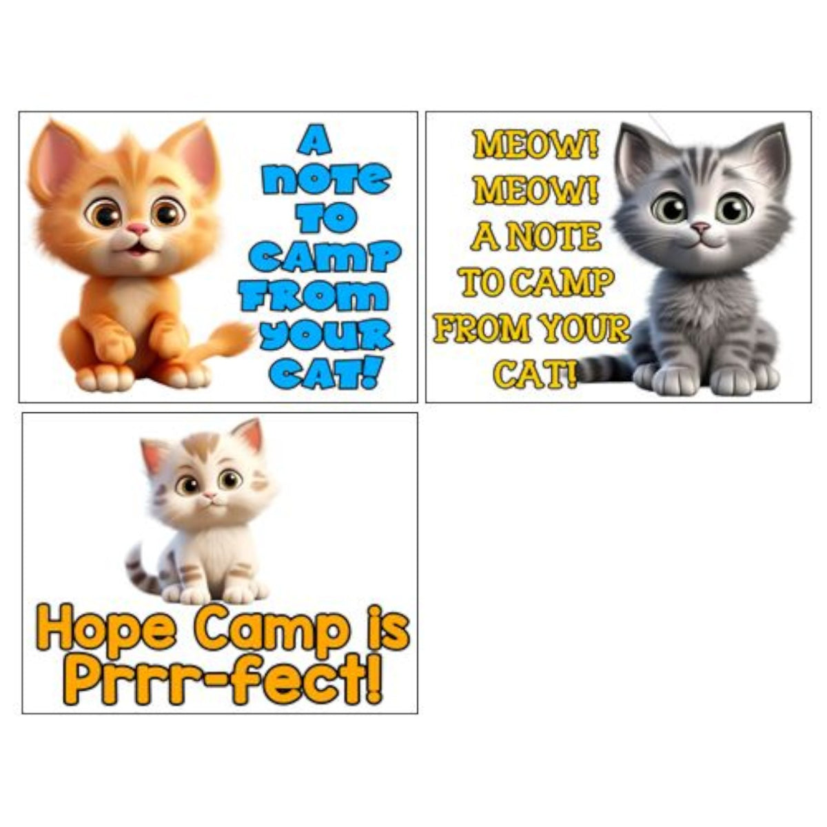From Your Kitty Notecards (PP-51) – letters TO camp notecards (6 cards, 3 designs) for sleepaway/overnight camp by Bee Bee Designs