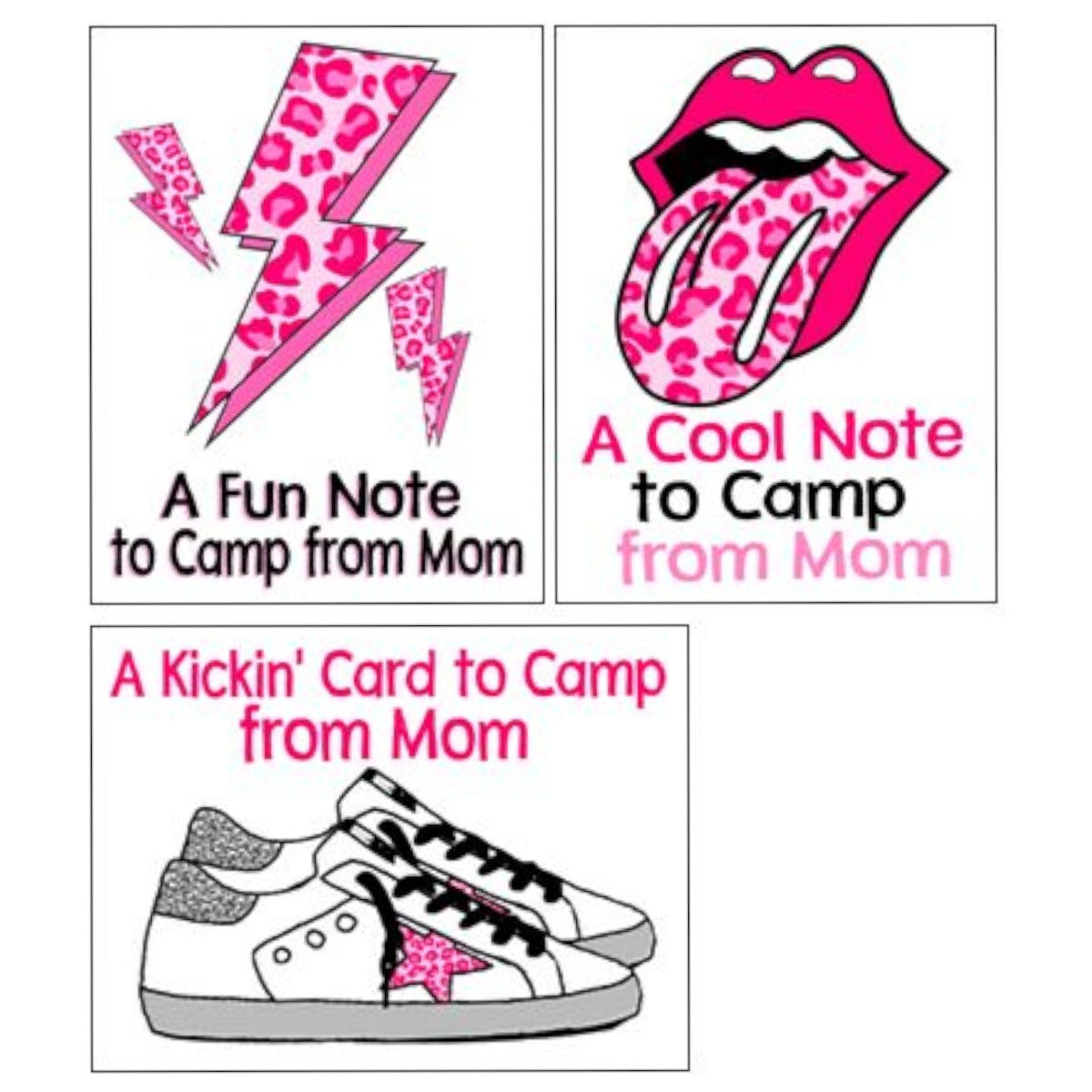 Pink Leopard Notecards (PP-9) – letters TO camp notecards (6 cards, 3 designs) for sleepaway/overnight camp by Bee Bee Designs