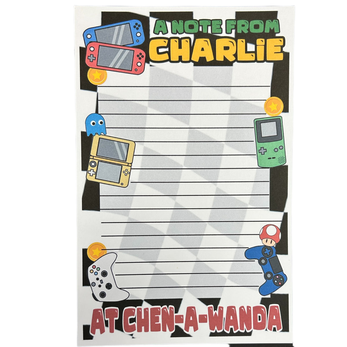 Checkered Gamer Lined Notecards Camp Notecards – letters FROM camp notecards (8 cards + 8 envelopes) for sleepaway/overnight camp by Bee Bee Designs