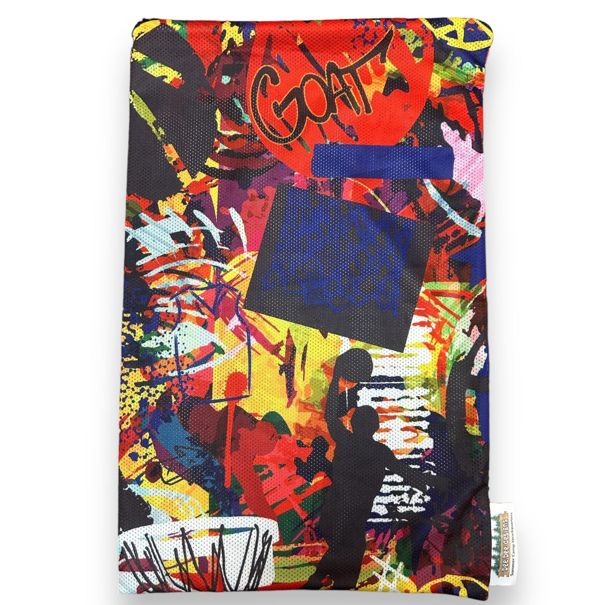 Graffiti Basketball Camp Mesh Laundry Bag for dirty clothes – summer camp essential, breathable mesh, Bee Bee Designs.
