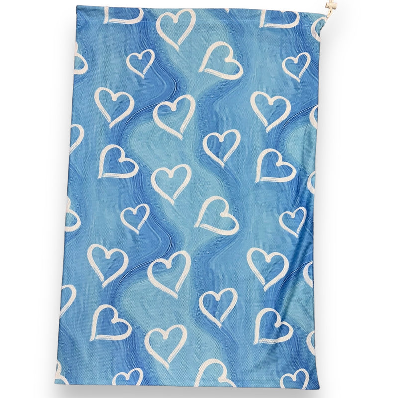 Blue Painted Hearts Mesh Laundry Bag