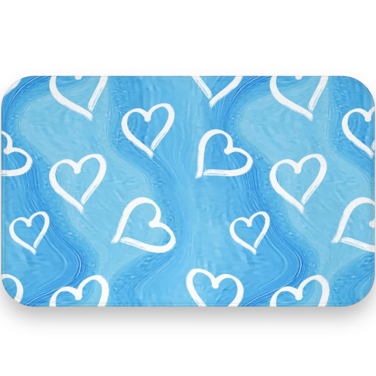 Blue Painted Hearts Mat – Soft, Washable, Camp-Ready