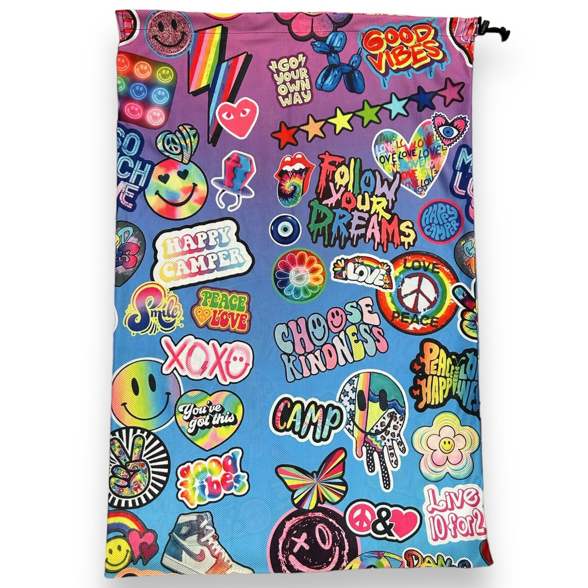 Go Your Own Way Camp Mesh Laundry Bag for dirty clothes – summer camp essential, breathable mesh, Bee Bee Designs.
